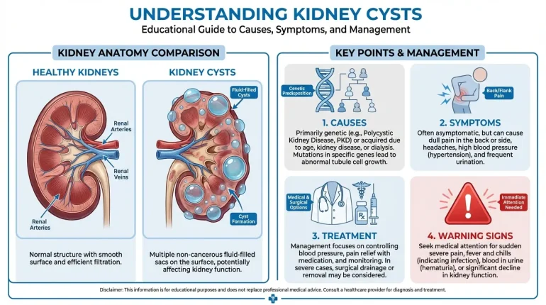 Understanding kidney cysts causes symptoms treatment infographic